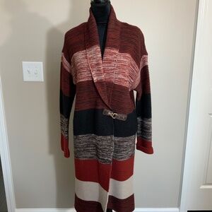 One A Women’s Long Cardigan Sweater – Size L – Striped – 100% Acrylic (c113)